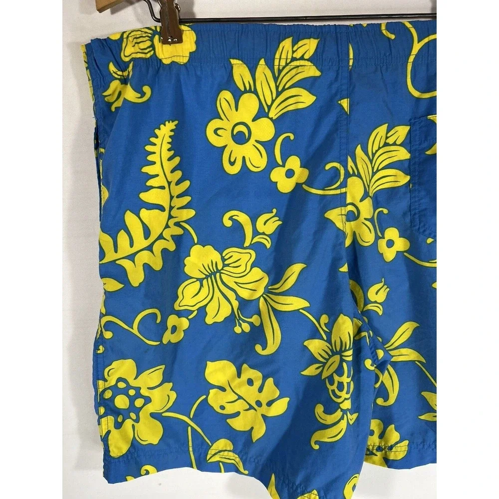 Polo Sport Mens Swim Trunks‎ Large Lined Blue Yellow Drawstring Pockets